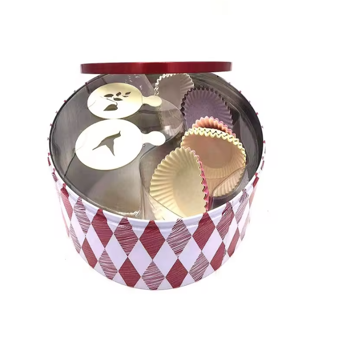 DADI Round Biscuit Tin Box with Transparent Window