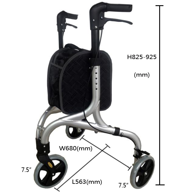 TONIA Deluxe 3 Wheel Aluminum Rollator Foldable Walking Aid For Elderly TRB01