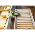 Rotary sushi food conveyor belt throttling system