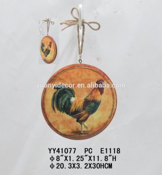Embossed cock design round wooden arts hanger for wall, wall art hanger