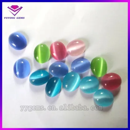 Cat eye gemstone, glass loose bead, blue cat's eye stone