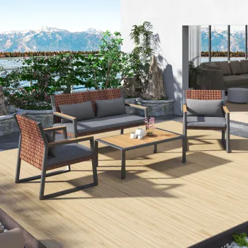 Fulin Modern Steel & Aluminum Outdoor Modular Sofa with Waterproof Fabric