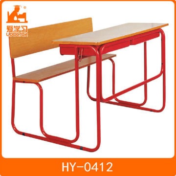 Wooden student double desk and chair