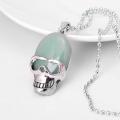 Green Aventurine Skull Gemstone Pendant Necklace with Silver chain