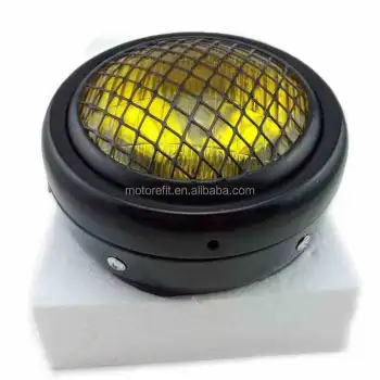 Vintage Motorefit Motorcycle Headlight with Grille - Amber Bullet Halogen for Bobber & Cafe Racer