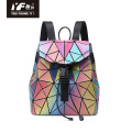 Genuine Leather Backpack Geometric laser color focus PU leather backpack bag Supplier