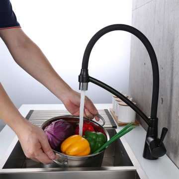 Black Silicon Hose Brass Single Handle Kitchen Sink Faucet