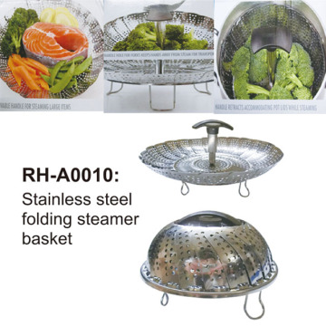 Plastic Handle Stainless Steel Folding Steamer Basket