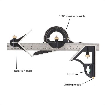 300 mm 3-in-1 einstellbares Lineal Multi-Kombination Square für Tischlerei