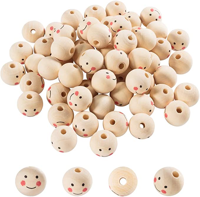 100pcs de 19 mm Smile Face Wood Beads