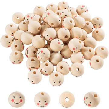 100pcs 19 mm Smile Face Wood Perles