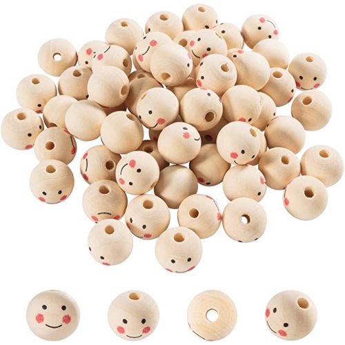 100pcs 19mm Smile Face Wood Beads