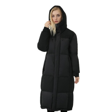 Trending Fall Winter Black Ladies Long Puffer Coats met rits omhoog op maat gemaakte winterdames lange down jas