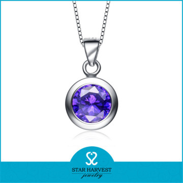 Quality Symple Style 925 Sterling Silver Crystal Round Bead Necklace