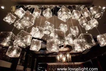 Glass cube shape custom creative chandelier Villa hotel restaurant universal modern chandelier
