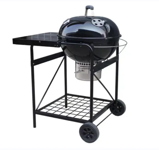 Premium outdoor garden 57cm kettle barbecue grill trolley with side table