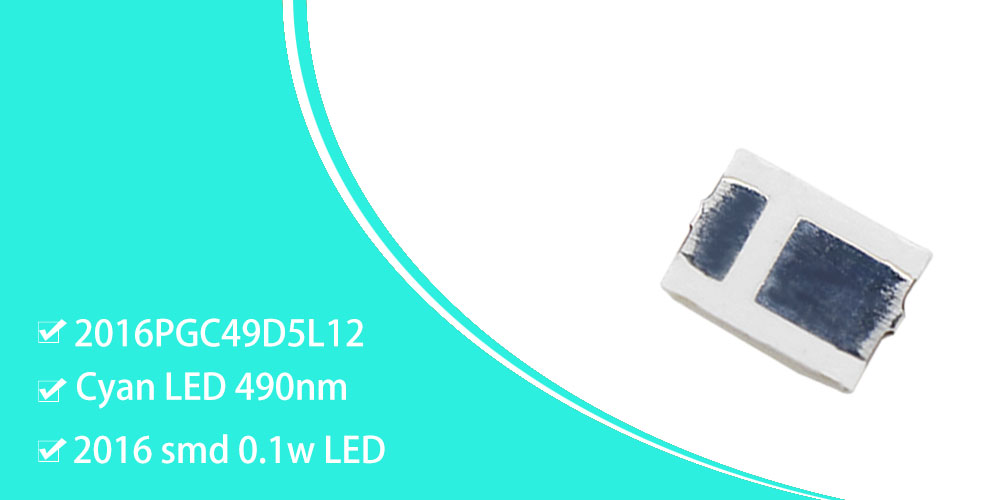 2016PGC49D5L12 Blue 490nm 495nm Cyan LED SMD 2016 LED