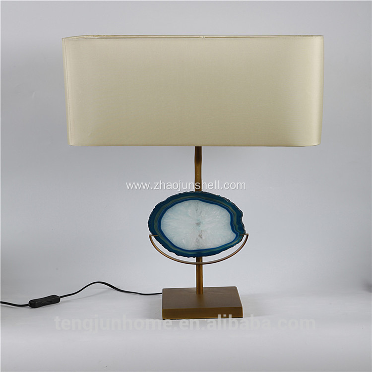 Bule agate decor table lamp with metal pedestal