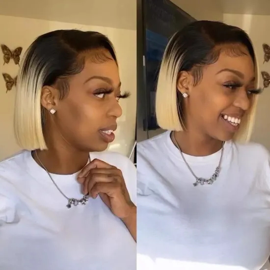Wholesale Ombre Color Blonde 613 Human Hair Full Lace Bob Wigs for Black Women 1b 613 Human Hair Lace Closure Bob Wig