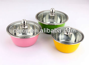 3 Pcs Stainles Steel Colorful Mixing Bowl with Glass Lid