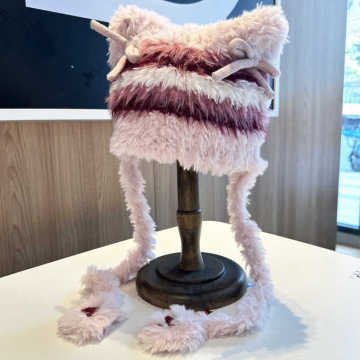 Korean Striped Bow Plush Ear Protection Hat