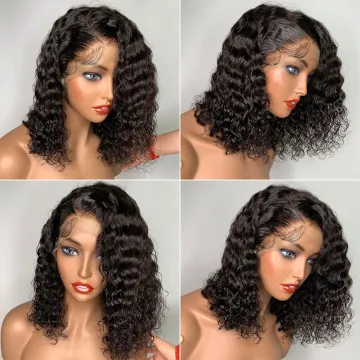 Human Hair Hd Full Lace Front Wig Cheap Kinky Curly Bob Wigs Peruvian Natural Virgin Human Hair Transparent Frontal Bob Wig