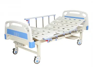 Two crank hospital patient care bed with wheels