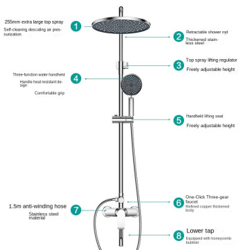 Ensemble de douche en laiton de salle de bain à trois fonctions à chaud