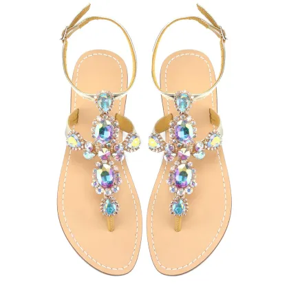 Women'S Rhinestone Gladiator Sandals Flat Wedding Sandals
