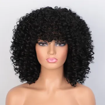 Aisi Loose Curly Wave Black Short Bob Wig Wholesale Cheap Vendor Afro Kinky With Bangs For Black Women Synthetic Hair Wigs