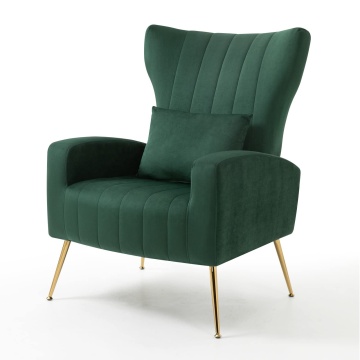 Green Comfy Velvet Armchair with Golden Legs for Living Room Bedroom