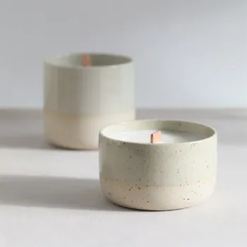 Nordic Frosted Speckled Cylinder Stoneware Candle Jars - Wholesale Pottery Ceramic Containers