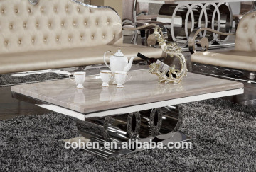 Foshan factory stainless steel tea/coffee/center table furniture with marble top