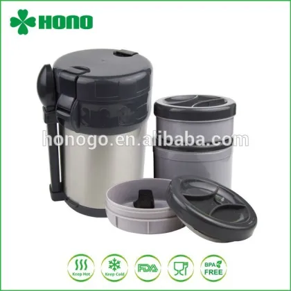 3-compartment stainless steel vacuum insulated thermos lunch box / food container