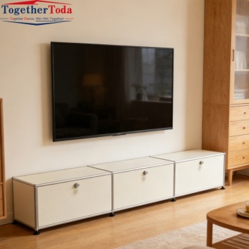Modular 3-Door Sideboard Cabinet with Stainless Steel Frame Modern Media Console for Living Room & Entryway
