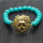 Turquoise 8MM Round Beads Stretch Gemstone Bracelet with Diamante alloy Lion Head Piece