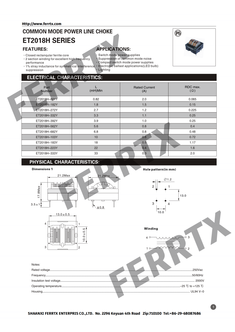 Power Line Common Mode Choke ET