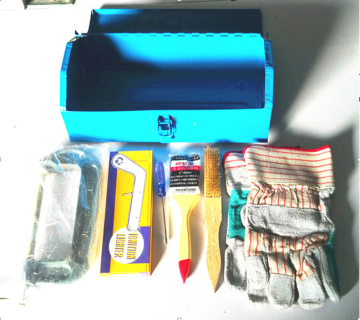 Exothermic welding tools box with horse bow heat-resistant gloves slot type screwdriver chamotte copper brush baniste