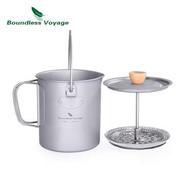 Boundless Voyage Titanium Coffee Cup with French Press - 750ml Camp Tea Mug