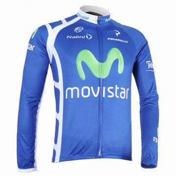 Blue Long-sleeved Men's Cycling Jerseys, 92% Polyamide/Polyester and 8% Spandex, OEM Orders Accepted