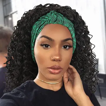 Wholesale Headband Wig Synthetic Kinky Curly Wigs for Black Women Shoulder Length Heat Resistant Wigs with Leopard Headband