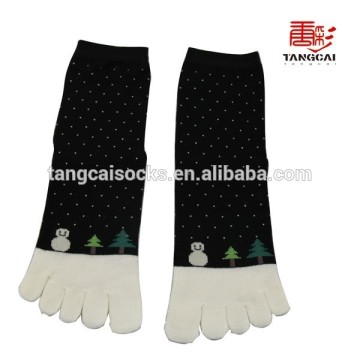 YS-13 Snow White Black Jacquard Women Toe Socks/Cotton Women Five Toe Socks