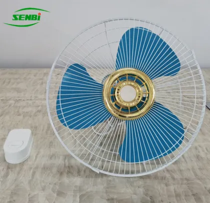 High Power 16 Inch Ceiling Fan with Green Metal Blades and Gold Ring