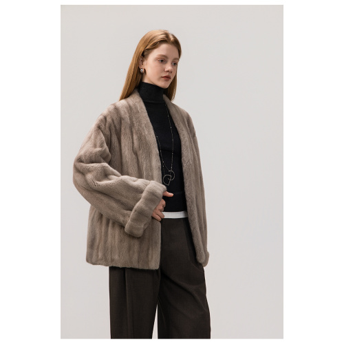 KC Fur Velvet Vertical Stripe Loose Mink Fur Women's Young and Fashionable Fur Coat