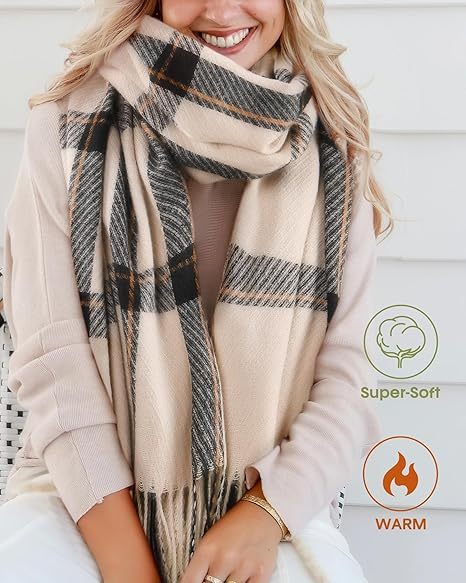 Winter Scarf for Women Shawl Cashmere Feel Tassel Plaid Large Oversized Scarves Wraps