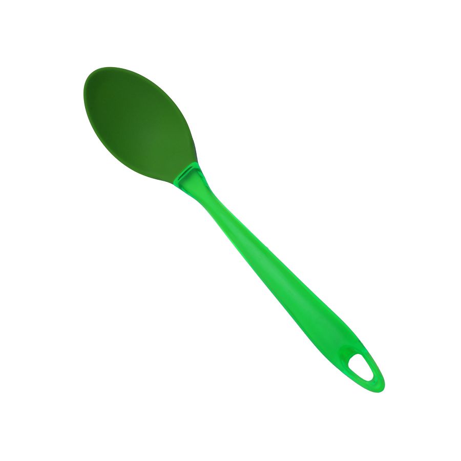 Green Color Handle Cooking Silicone Solid Spoon