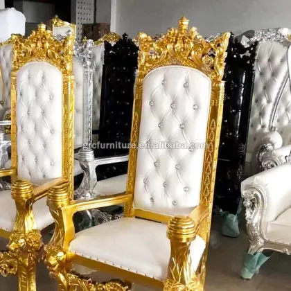 Elegant White Throne Chairs and King Golden Throne Chair for Large Weddings