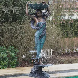 Garden Antique Bronze Woman Holding Shell Water Fountain Statue