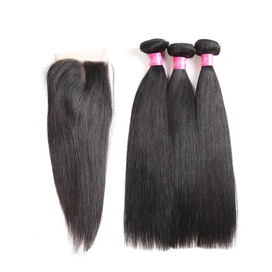 100% Human Cuticle Aligend Mink Brazilian Straight Hair with Closure