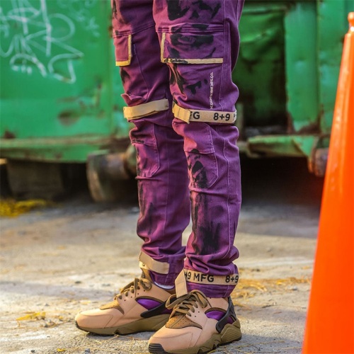 Pantalones de pantalones de carga morados personalizados al por mayor con tirantes